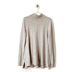 Repeat Cashmere & Wool Elbow Patch Sweater Sz Large Tan Pale Pink Soft Mock Neck